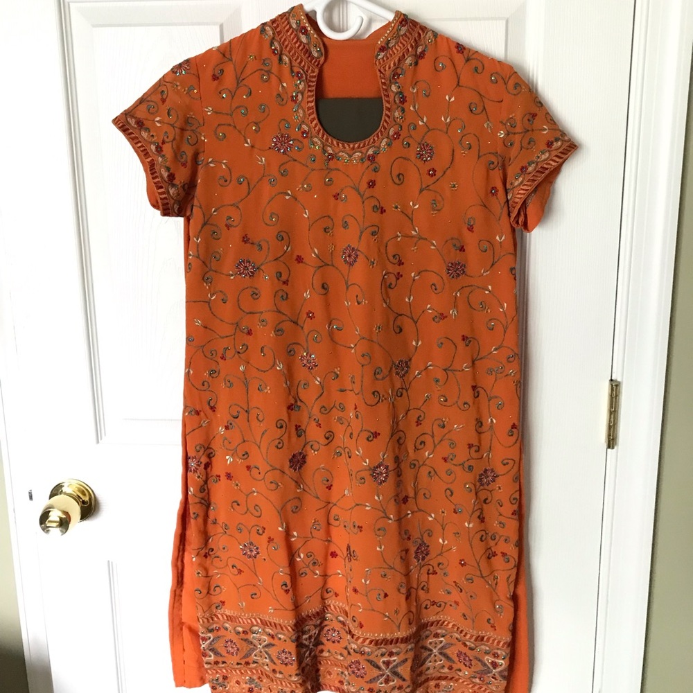 Orange and Multicolor Georgette Indian Dress